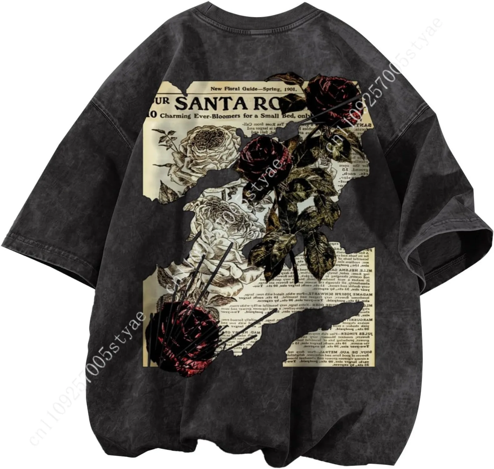 Acid Wash Vintage Graphic T Shirt - Camiseta de hombre con efecto lavado