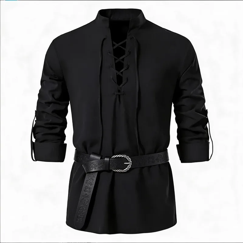 Camisa medieval vikinga para h - Medieval Gothic Lace Up Pirate Shirt reseña y precio